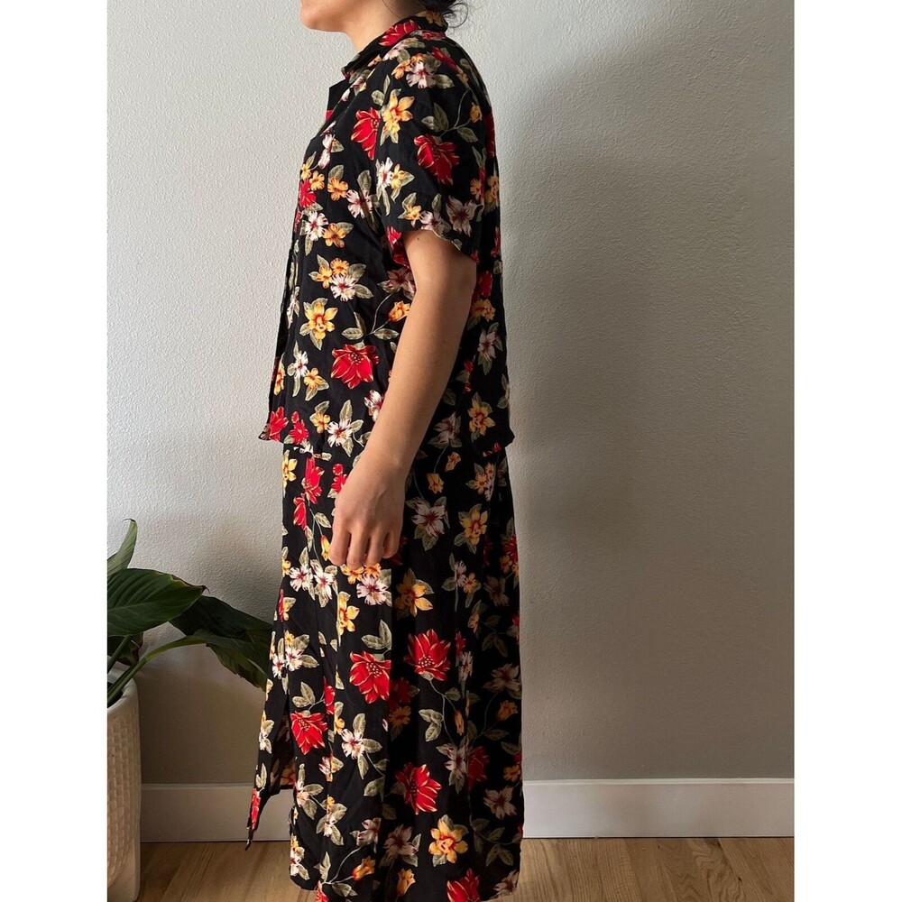 vtg 90s‎ Sag harbor rayon skirt top set 2 piece floral retro boho large petite - Picture 3 of 6